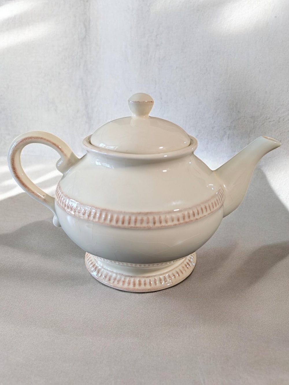 Sur La Table Cream and Beige Ceramic Teapot